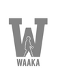 Grey 'WAAKA' logo with a stylized figure of a walking person